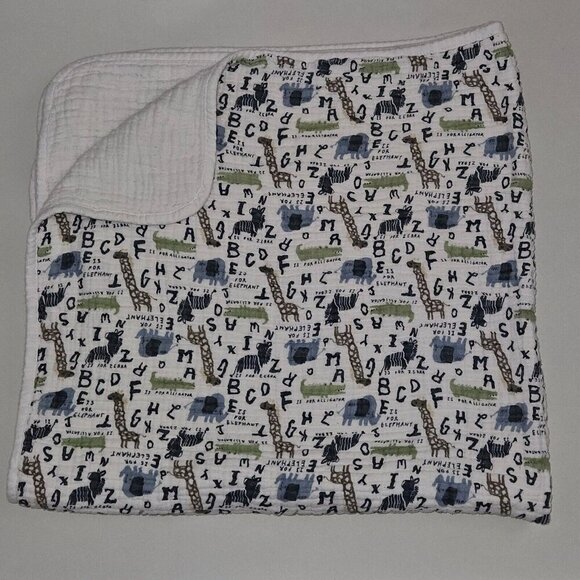 Chick Pea Elephant Zebra Giraffe Alligator Letters Baby Blanket 100% Cotton - Picture 1 of 5